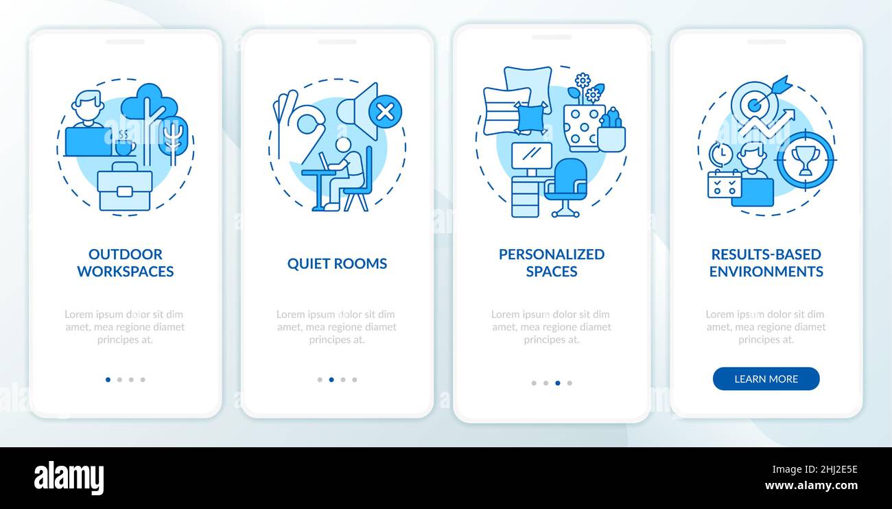 Creating positive work culture blue onboarding mobile app screen Stock Vector