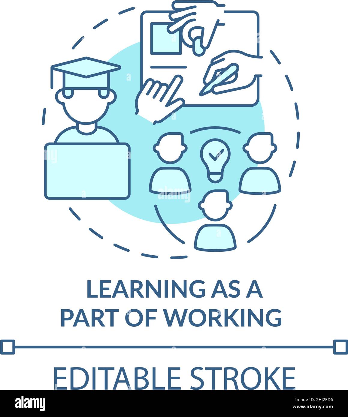 Learning as part of working turquoise concept icon Stock Vector