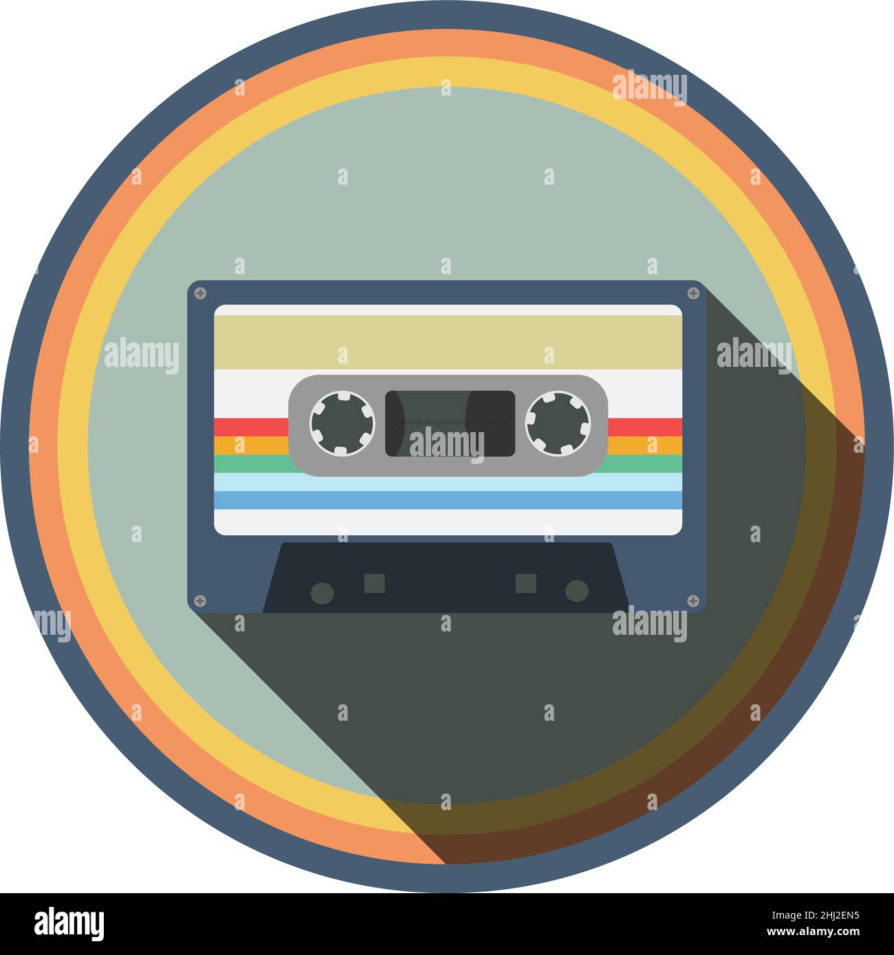 retro style audio cassette, audio tape with drop shadow vector illustration Stock Vector