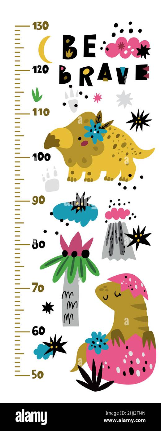 Child growth ruler. Cute dino height chart Stock Vector