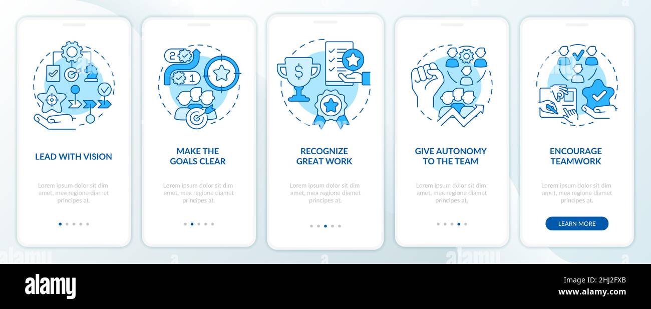 Improving employee wellness blue onboarding mobile app screen Stock ...