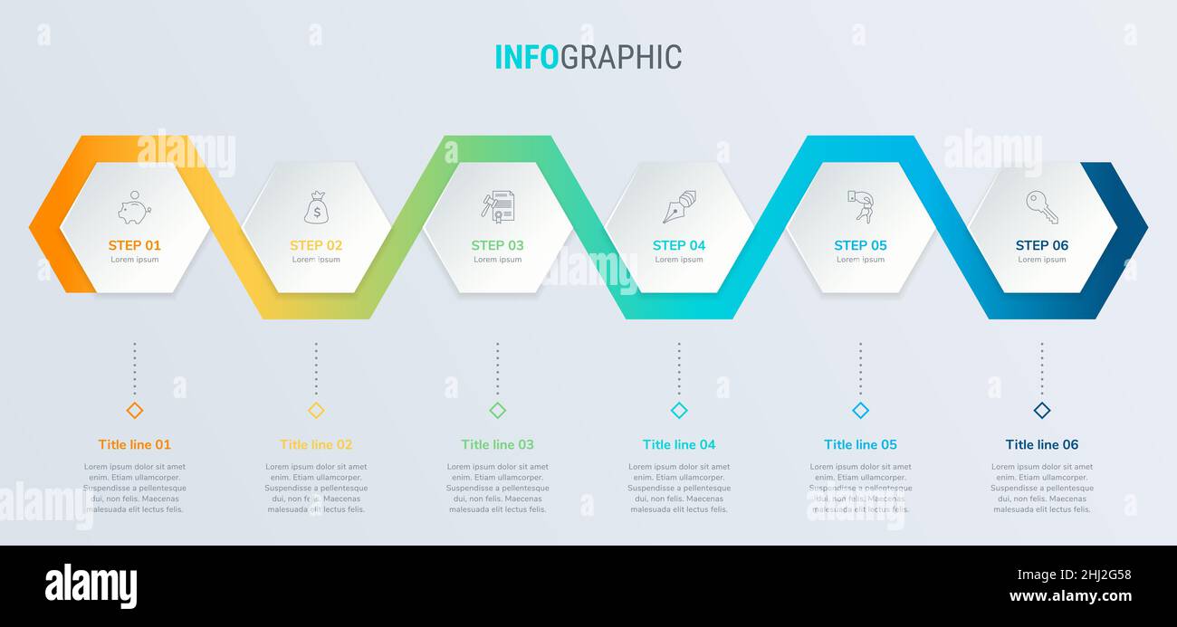 Timeline infographic design vector. 6 options, honeycomb workflow layout. Vector infographic timeline template. Stock Vector