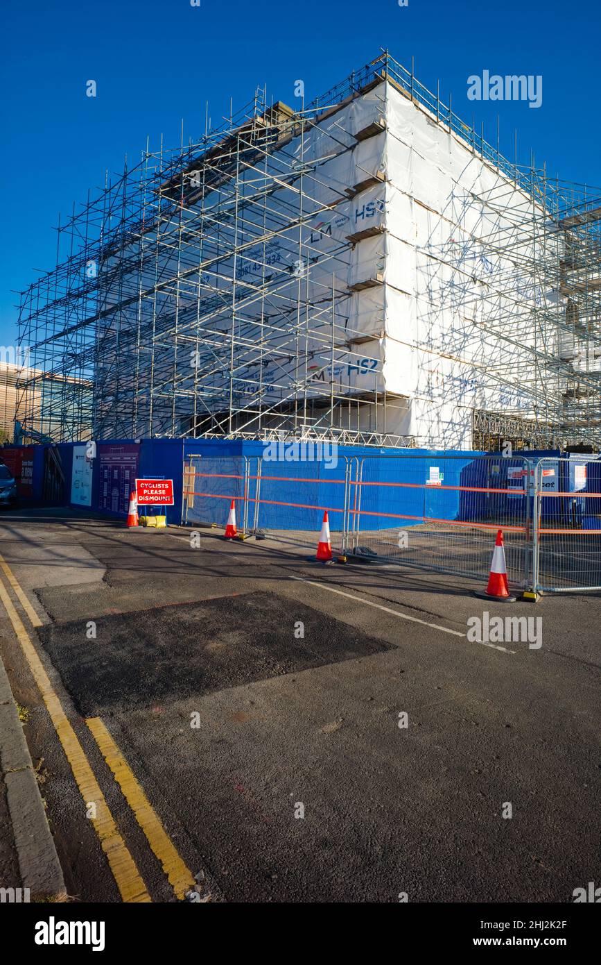 High Speed Train terminal at Curzon Street in Birmingham completely covered in scaffolding during its renovation Stock Photo