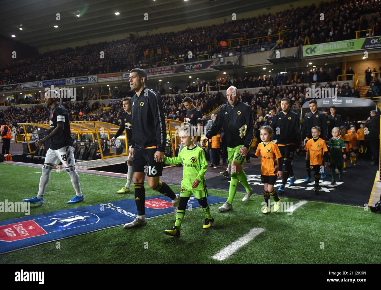 Wolves captain Conor Coady leading out the team Wolverhampton Wanderers v Manchester United at Molineux Stadium  in Emirates FA Cup  04/01/2020 Stock Photo