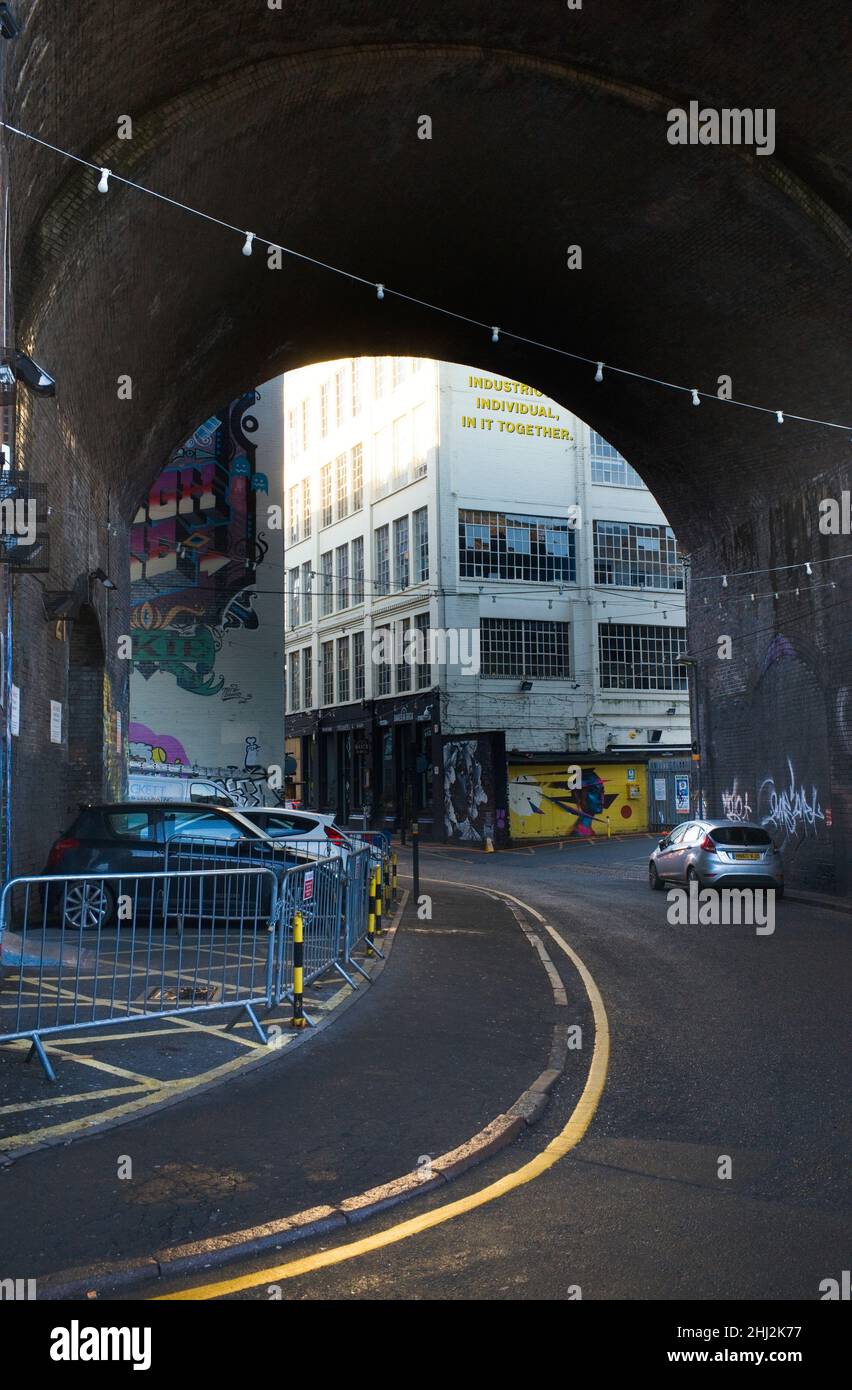 The Custard Factory and the railway arch at Digbeth, Birmingham Stock Photo