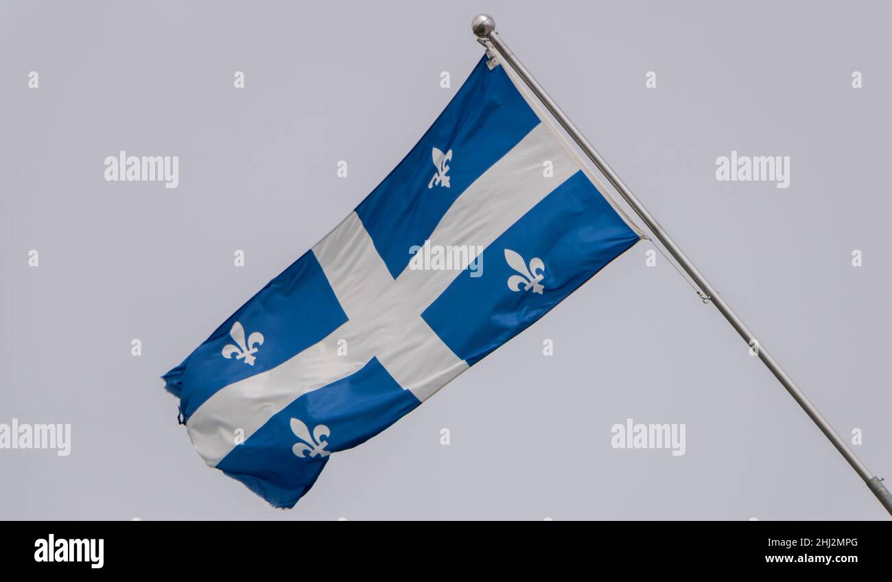 Quebec Flag in L'Ancienne Lorette, Quebec Canada Stock Photo