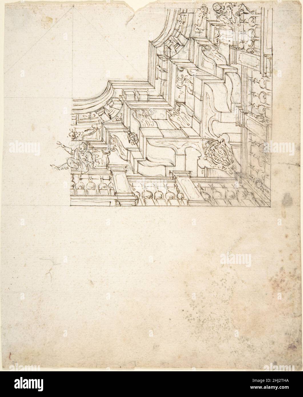 1/4 Design for a Painted Ceiling, with the Arms of a Cardinal in the ...