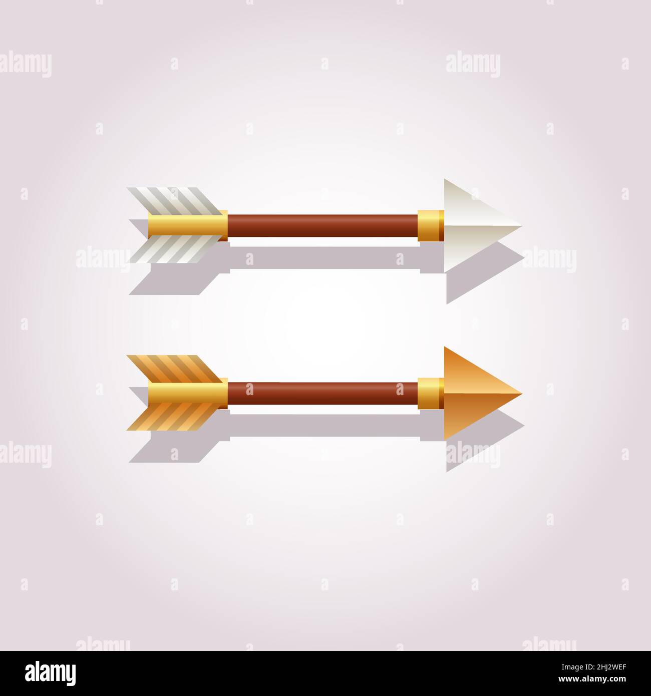 Realistic arrows in two colors silver and gold. Elements for game, web or design advertisign Stock Vector