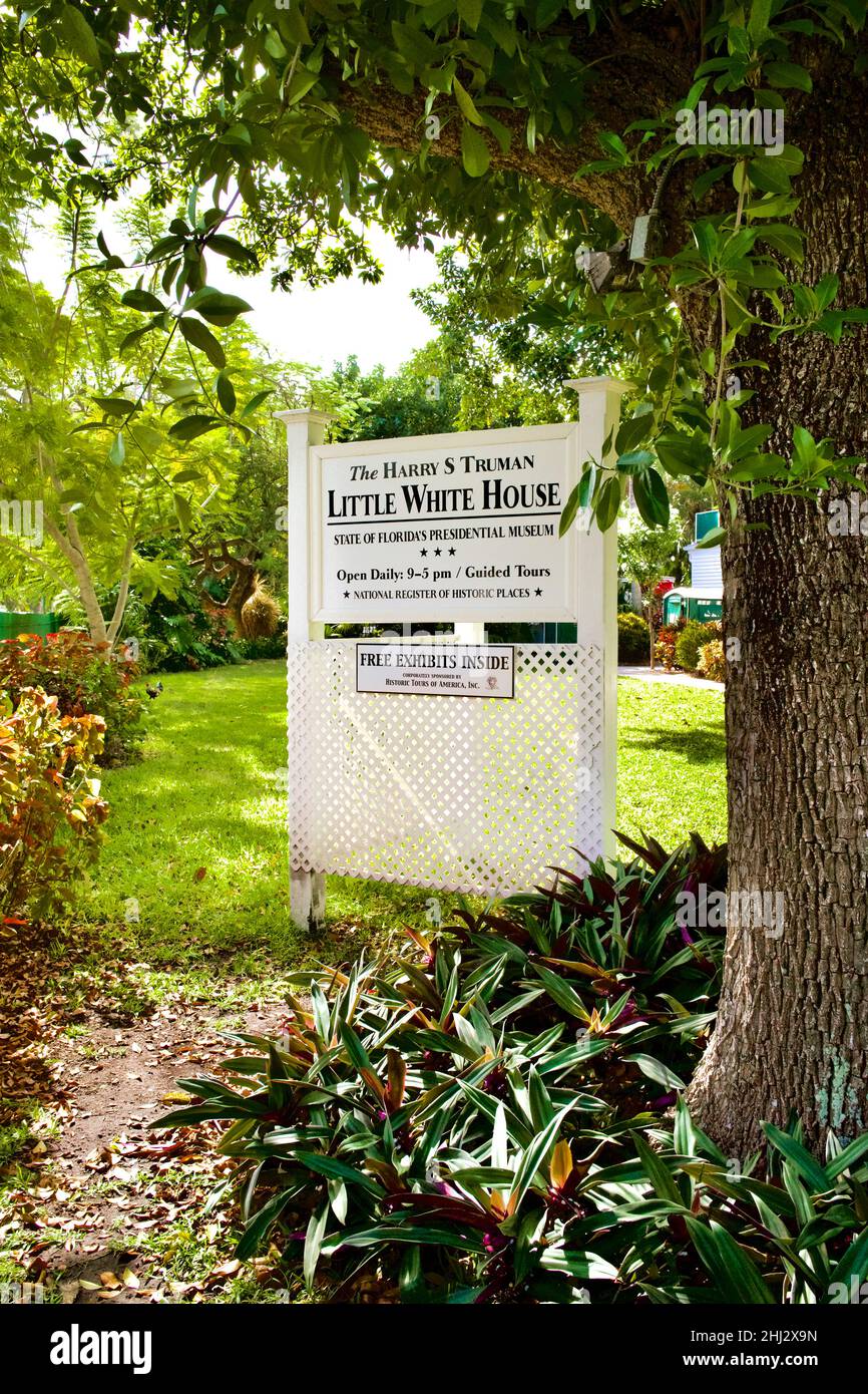 Marker for Harry S. Truman’s Little White House in Key West, FL.  Built in 1890 at naval officer housing. Stock Photo