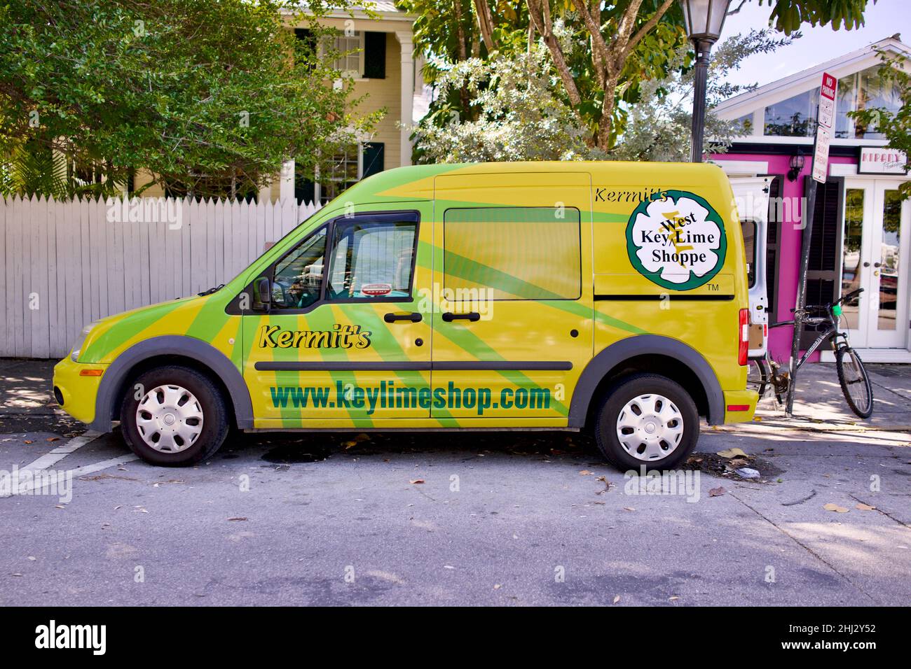 Kermit’s Key Lime shop delivery van in Key West, Florida, USA. Bright