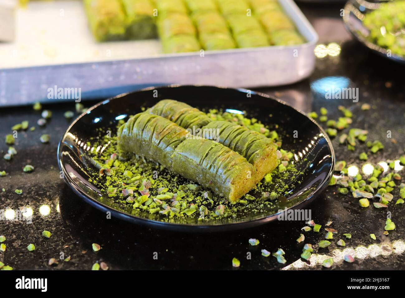 Traditional Turkish Dessert Sarma Baklava Pistachio. Turkish Pistachio ...