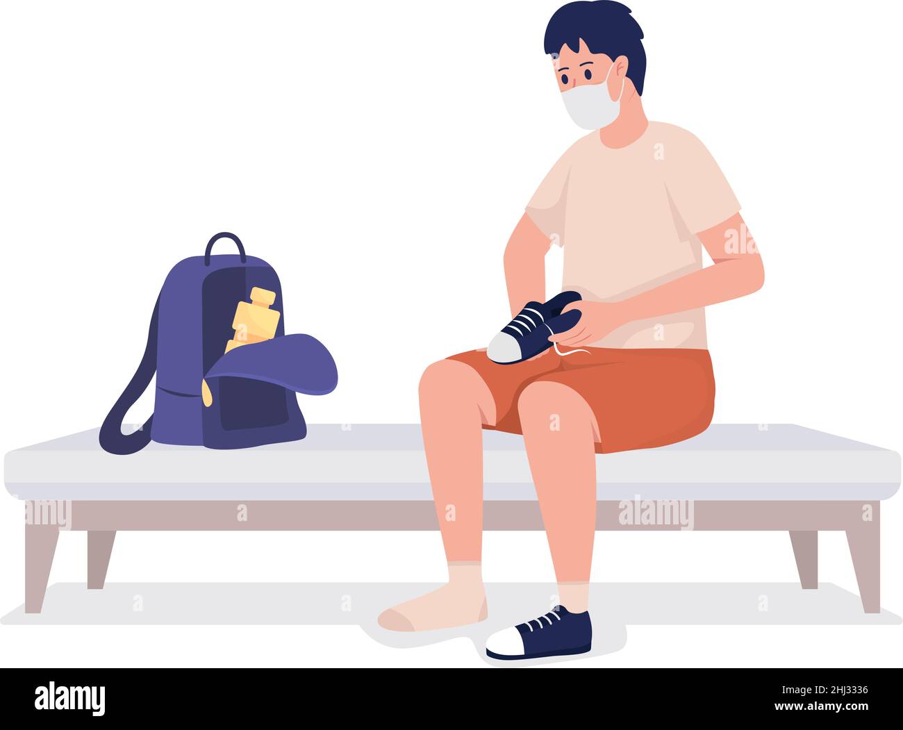 Pupil preparing for gym semi flat color vector character Stock Vector