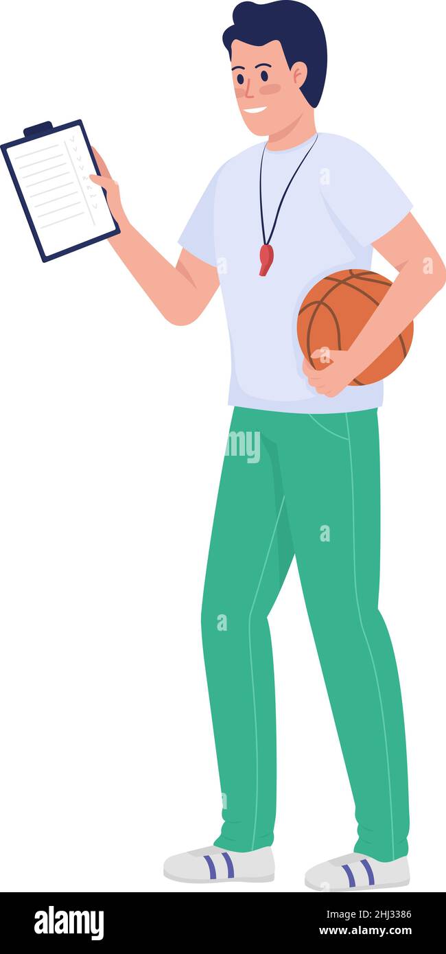 School coach semi flat color vector character Stock Vector