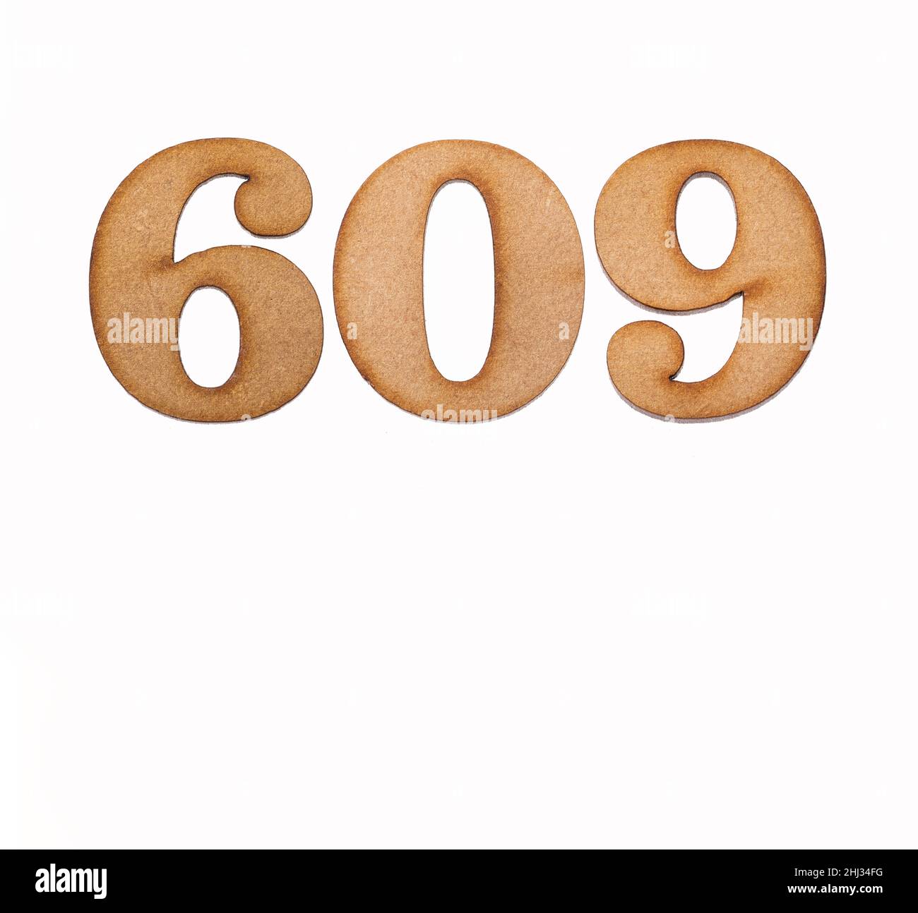 Number 609 in wood, isolated on white background Stock Photo Alamy