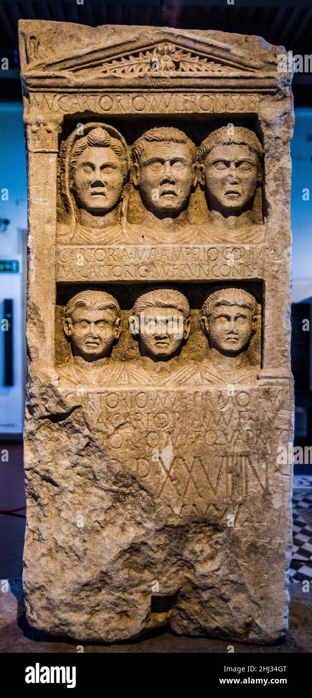 Funerary stele in Nanto stone, 1st century d. C. Musei Civici agli Eremitani, Padua, Treasury in the heart of Veneto, Italy, Padua, Veneto, Italy Stock Photo