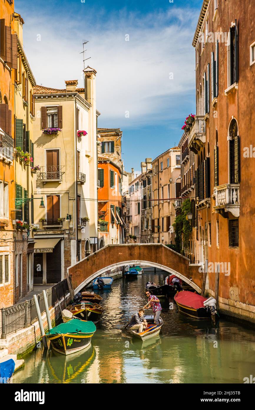 Canal and bridge in San Paolo district, Venice, lagoon city, Veneto, Italy, Venice, Veneto, Italy Stock Photo