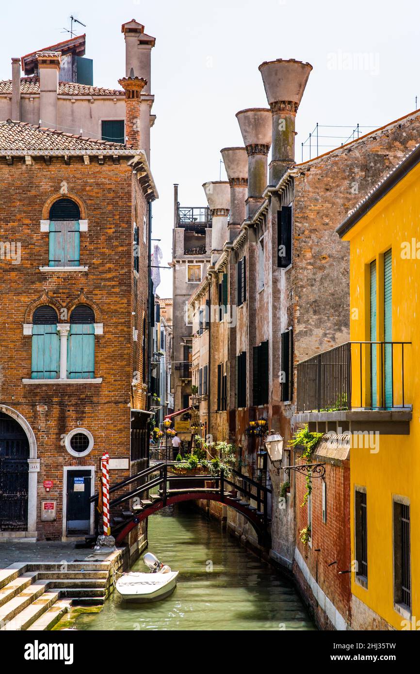 Canal and bridge in San Paolo district, Venice, lagoon city, Veneto, Italy, Venice, Veneto, Italy Stock Photo