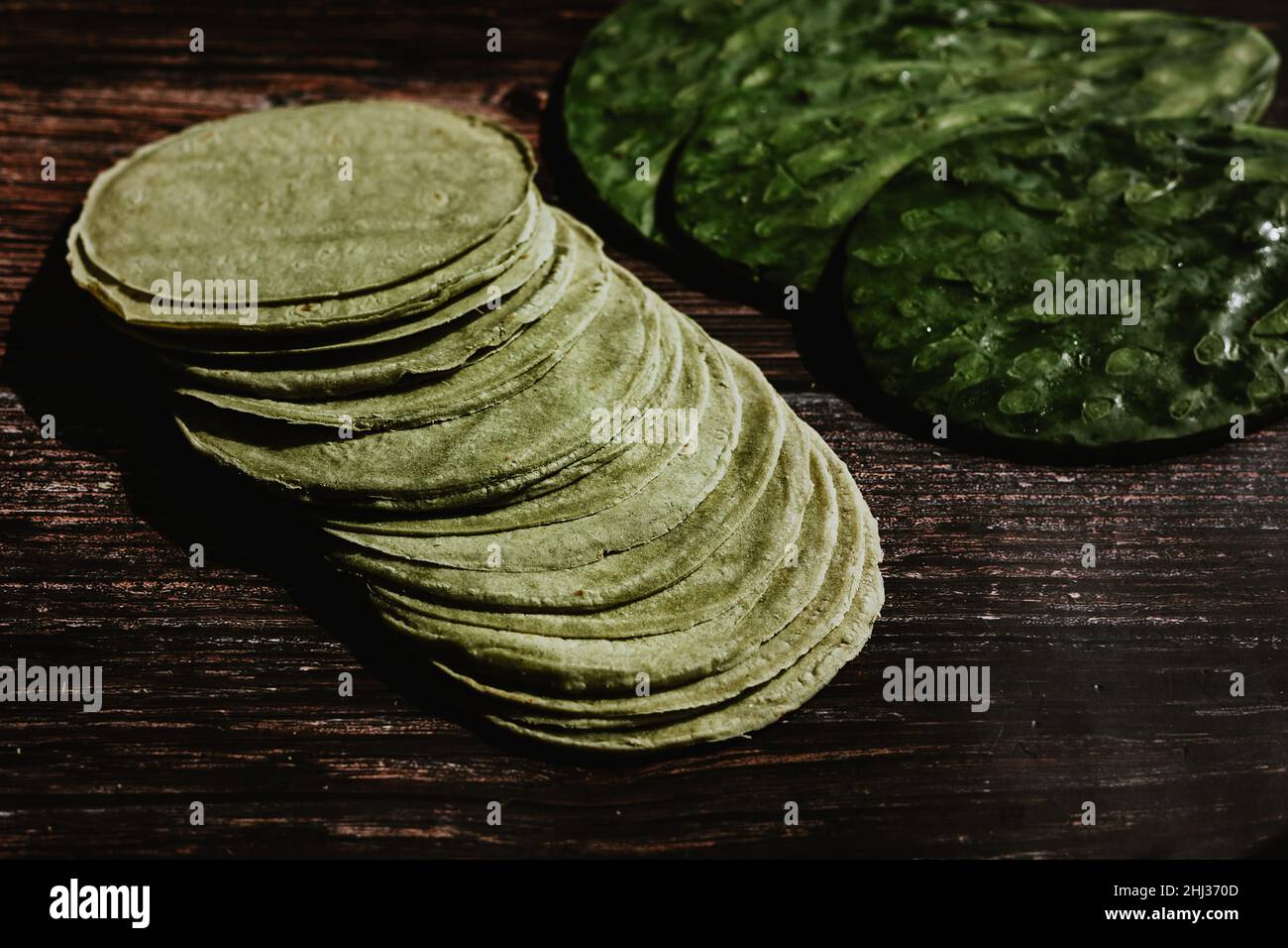 Mexican tortillas made with nopal in color green healthy vegan and