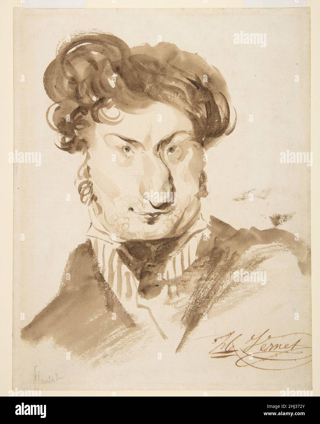 Caricature of Charles-Henri Plantade (?) 19th century Horace Vernet French Vernet is best known as an accomplished history painter, but like many academic artists of his day, including his teacher François -André Vincent, he also made caricatures. Among these were numerous drawings of friends and acquaintances as well as sketches of fellow Academicians during the meetings of the Institut de France. This wonderful wsh drawing most likely depicts the Romantic composer Charles-Henri Plantade. A lightly traced inscription in graphite at the bottom left appears to read 'Plantade,'and the image rese Stock Photo