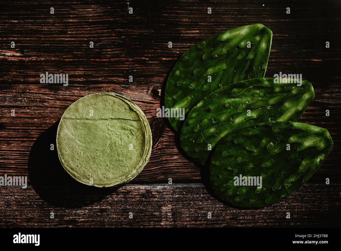 Mexican tortillas made with nopal in color green healthy vegan and