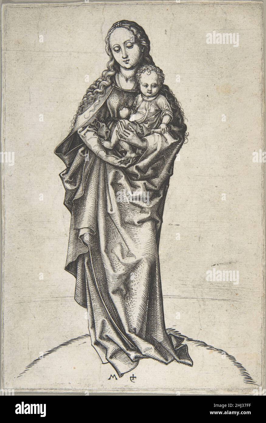 Virgin and Child with an Apple ca. 1475 Martin Schongauer German. Virgin and Child with an Apple. Martin Schongauer (German, Colmar ca. 1435/50–1491 Breisach). ca. 1475. Engraving. Prints Stock Photo