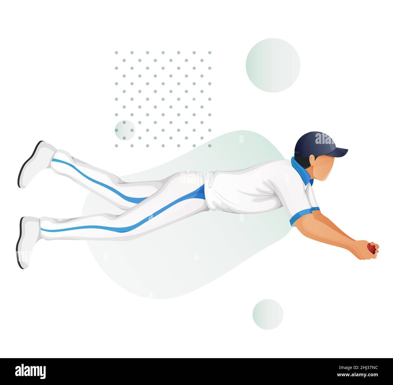 Cricket Player Fielder diving for catch Stock Illustration as EPS