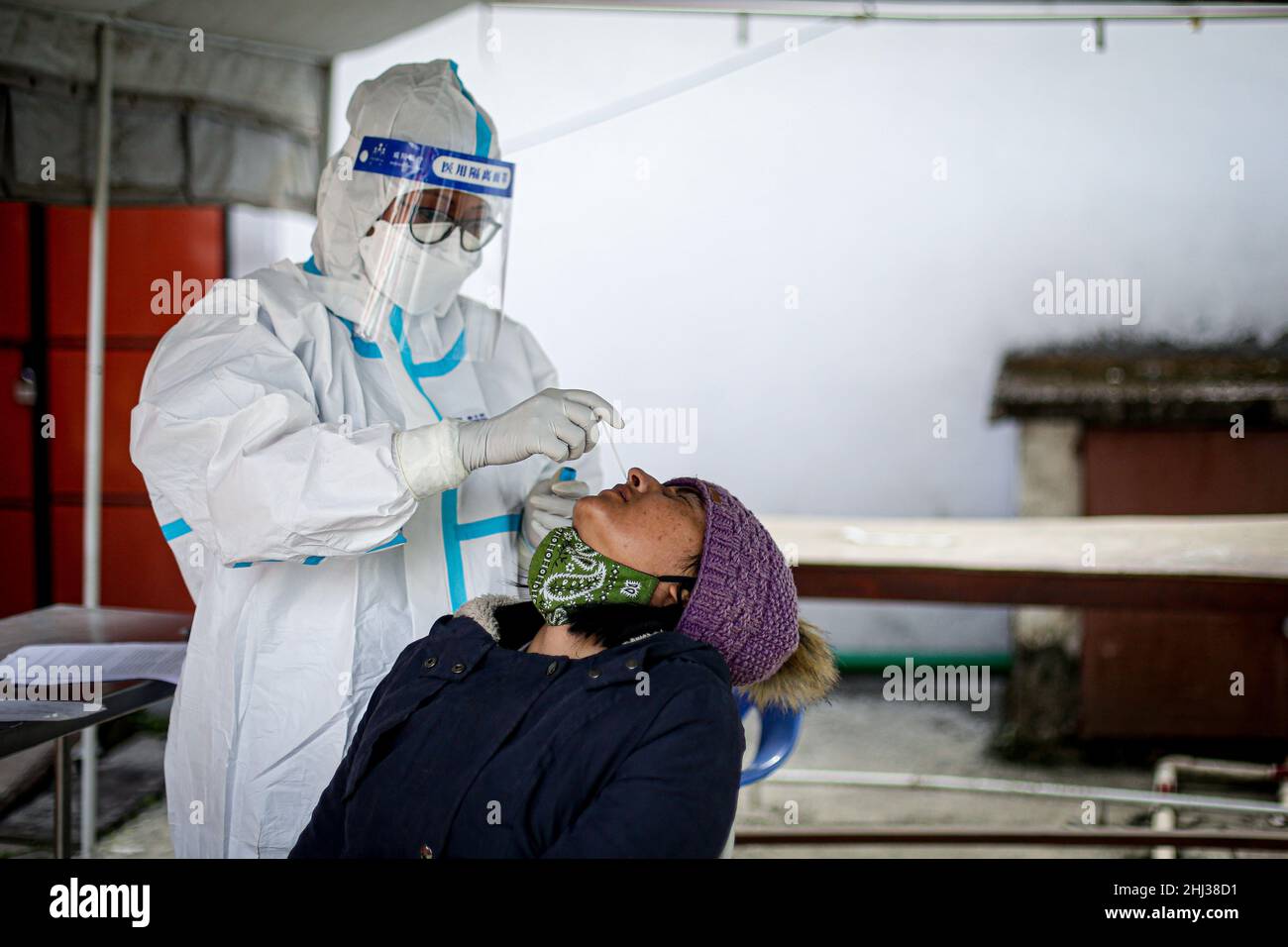 Bhaktapur, Bagmati, Nepal. 26th Jan, 2022. A Nepalese Girl reacts as