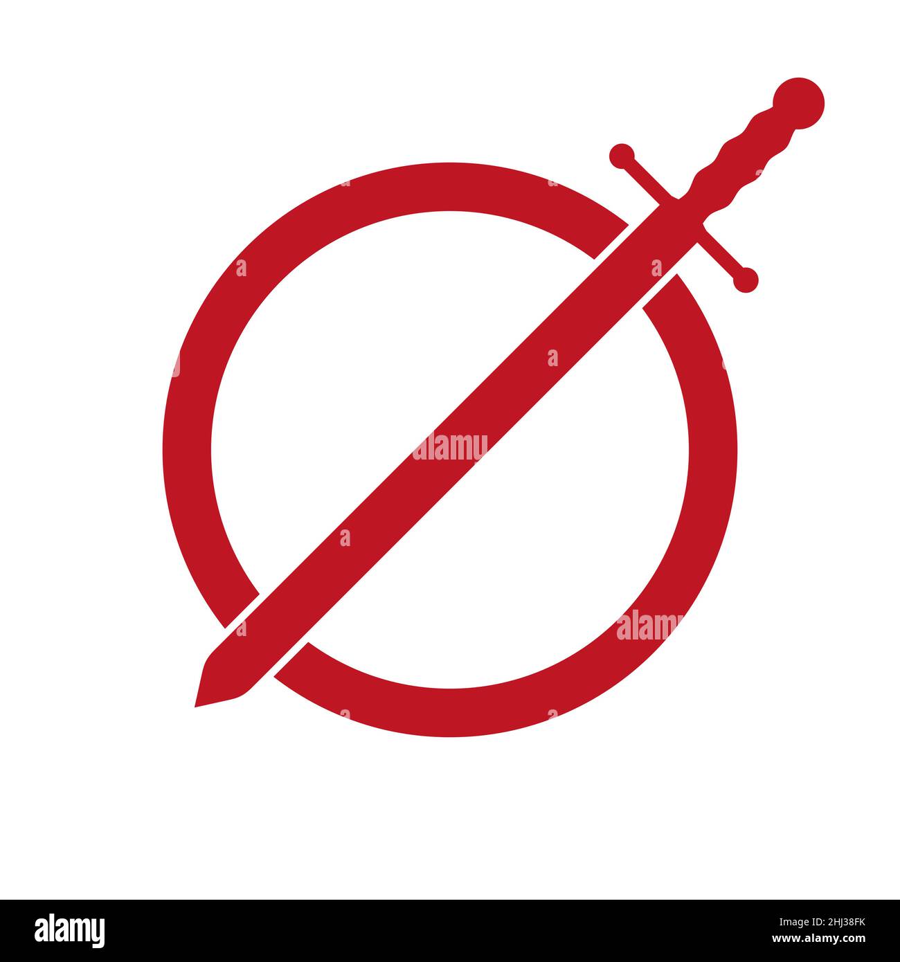 Strictly forbidden, the entrance to paradise is closed, a prohibition sign blocked by a sword. Military cordon, checkpoint. Flat vector illustration i Stock Vector