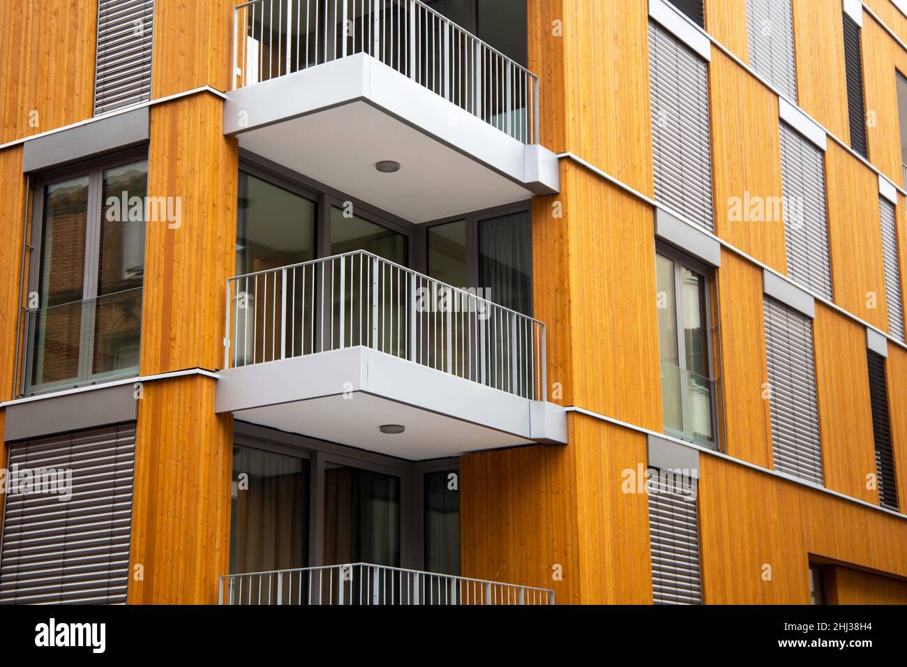 Mannheim, Germany Modern apartment building with wooden panels Stock
