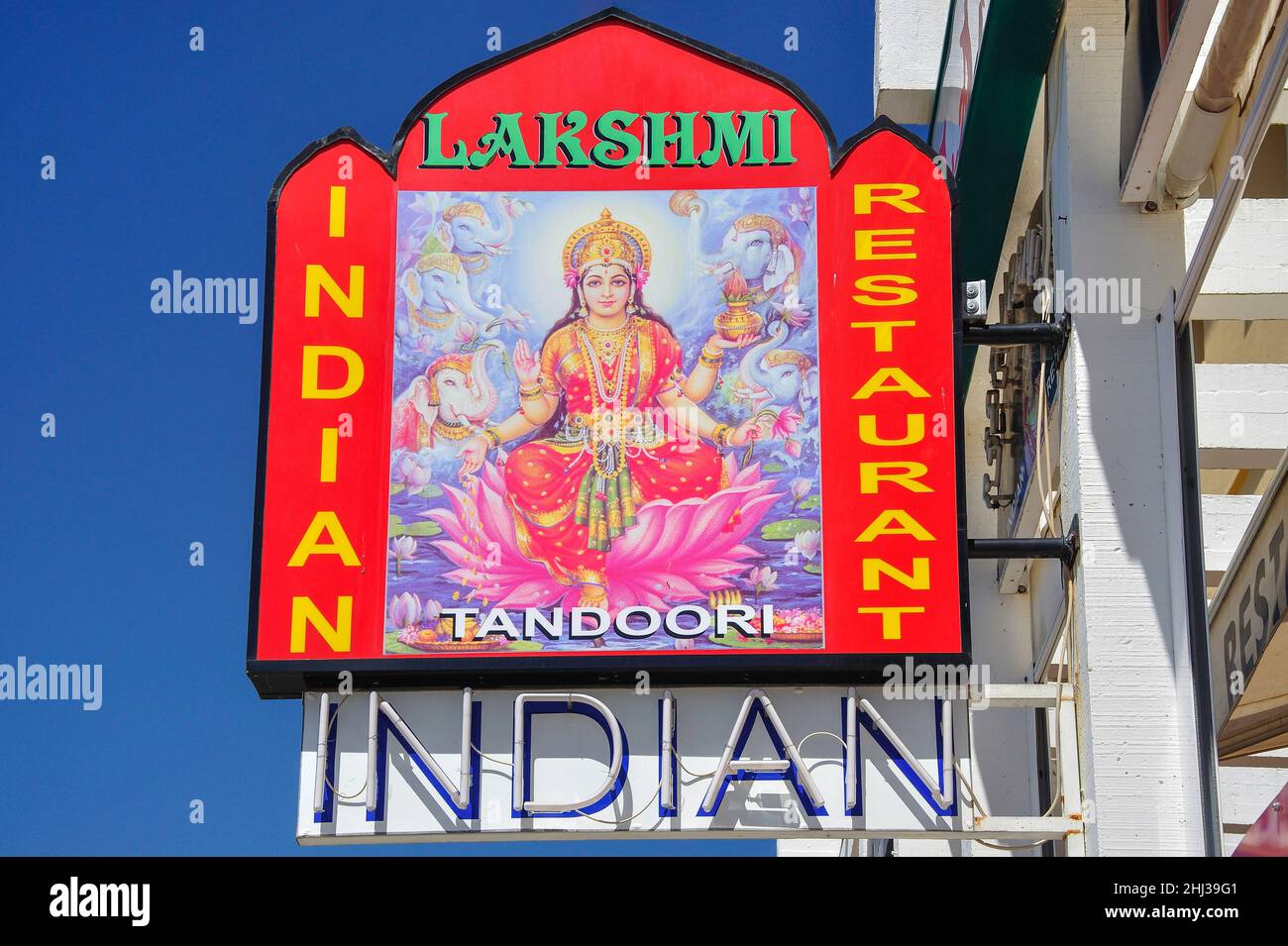 Indian Restaurant sign, Vilamoura Marina, Vilamoura, Algarve Region, Portugal Stock Photo