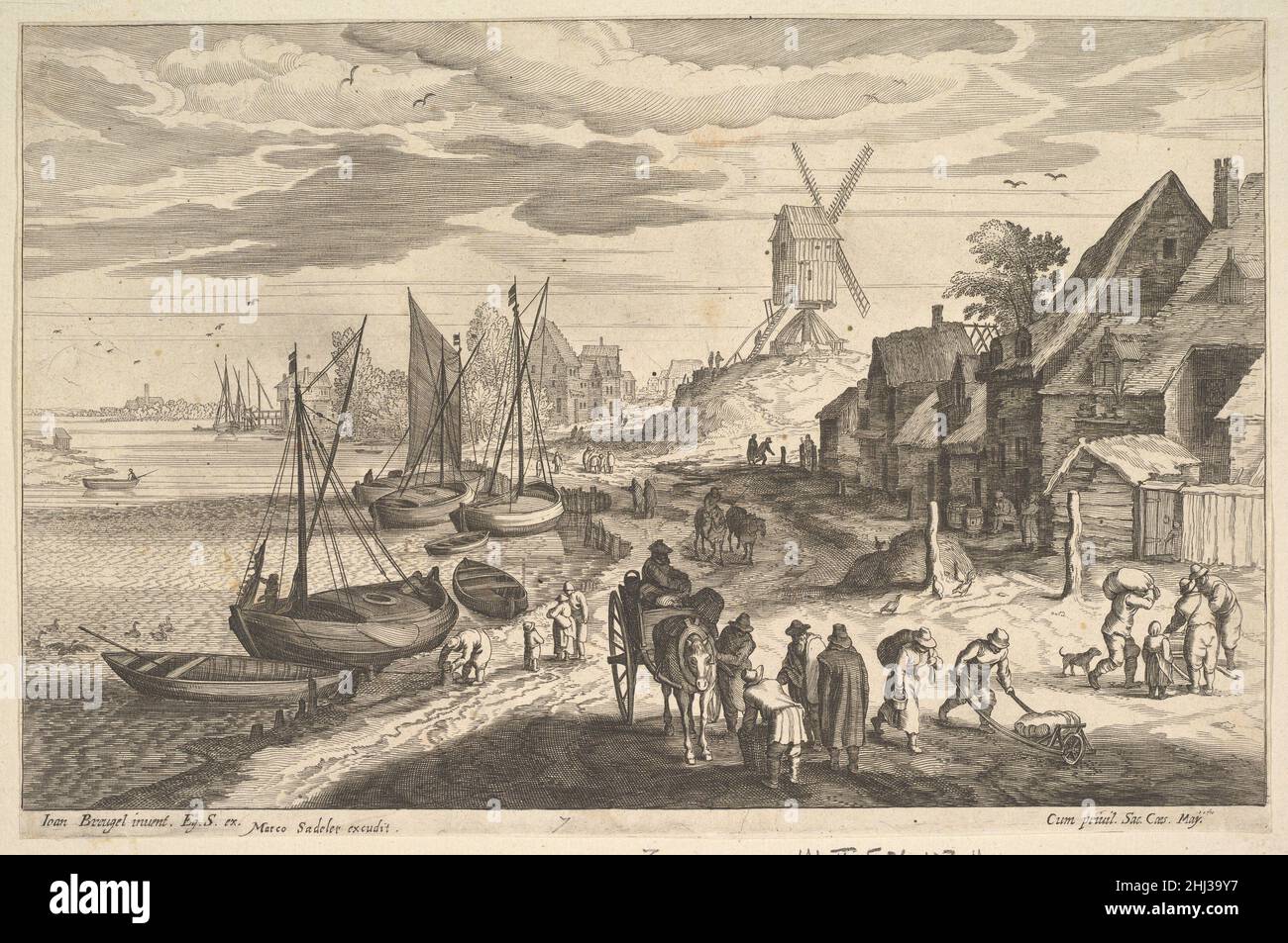 Coast Scene with a Windmill n.d. Aegidius Sadeler II Netherlandish. Coast Scene with a Windmill  382733 Artist: Aegidius Sadeler II, Netherlandish, Antwerp 1568?1629 Prague, Artist: After Jan Brueghel the Elder, Netherlandish, Brussels 1568?1625 Antwerp, Publisher: Marcus Sadeler, German, Munich before 1614?in or after 1650, Coast Scene with a Windmill, n.d., Engraving; second state, sheet: 7 3/8 x 11 1/4 in. (18.7 x 28.6 cm). The Metropolitan Museum of Art, New York. The Elisha Whittelsey Collection, The Elisha Whittelsey Fund, 1949 (49.95.1413) Stock Photo