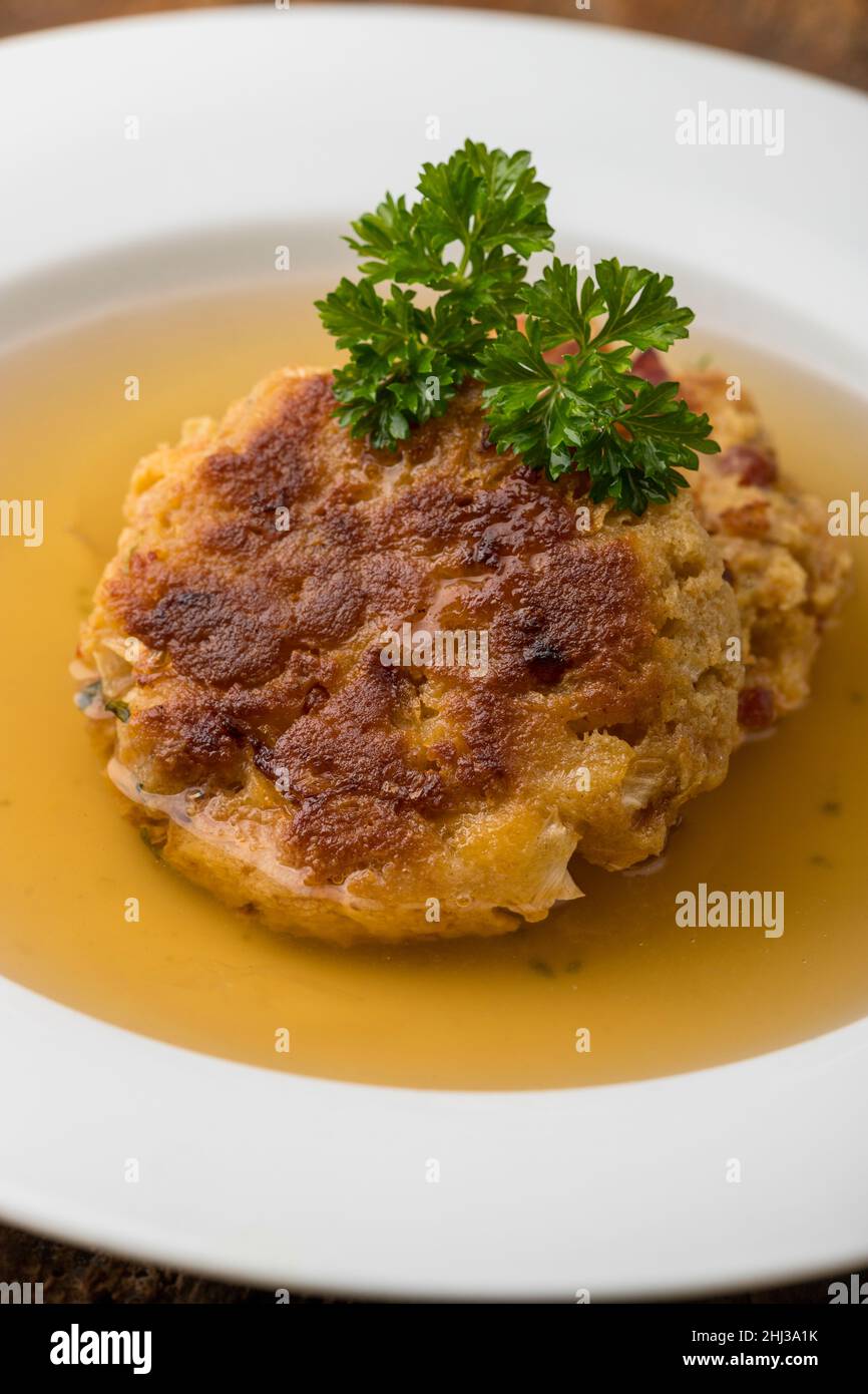 austrian cheese dumpling in broth Stock Photo