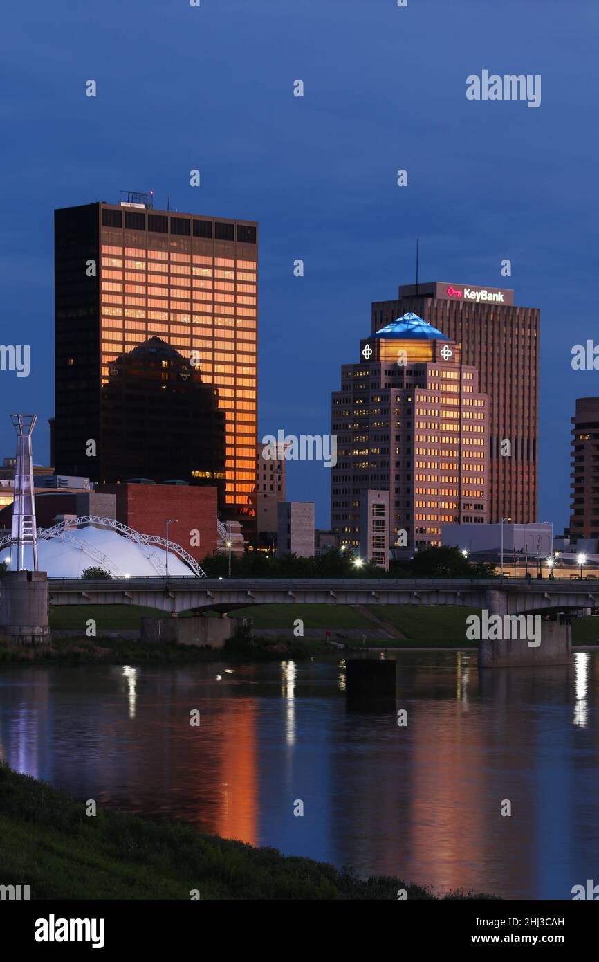 Dayton skyline as seen at evening from Deeds Point Metropark. Dayton