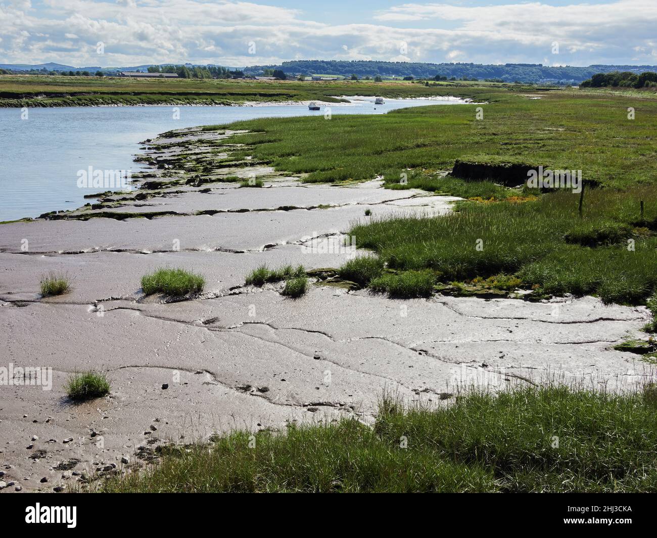 Tidal mudflats and saltmarsh at Woodspring Bay from St Thomas's Head near Weston super Mare in Somerset UK Stock Photo