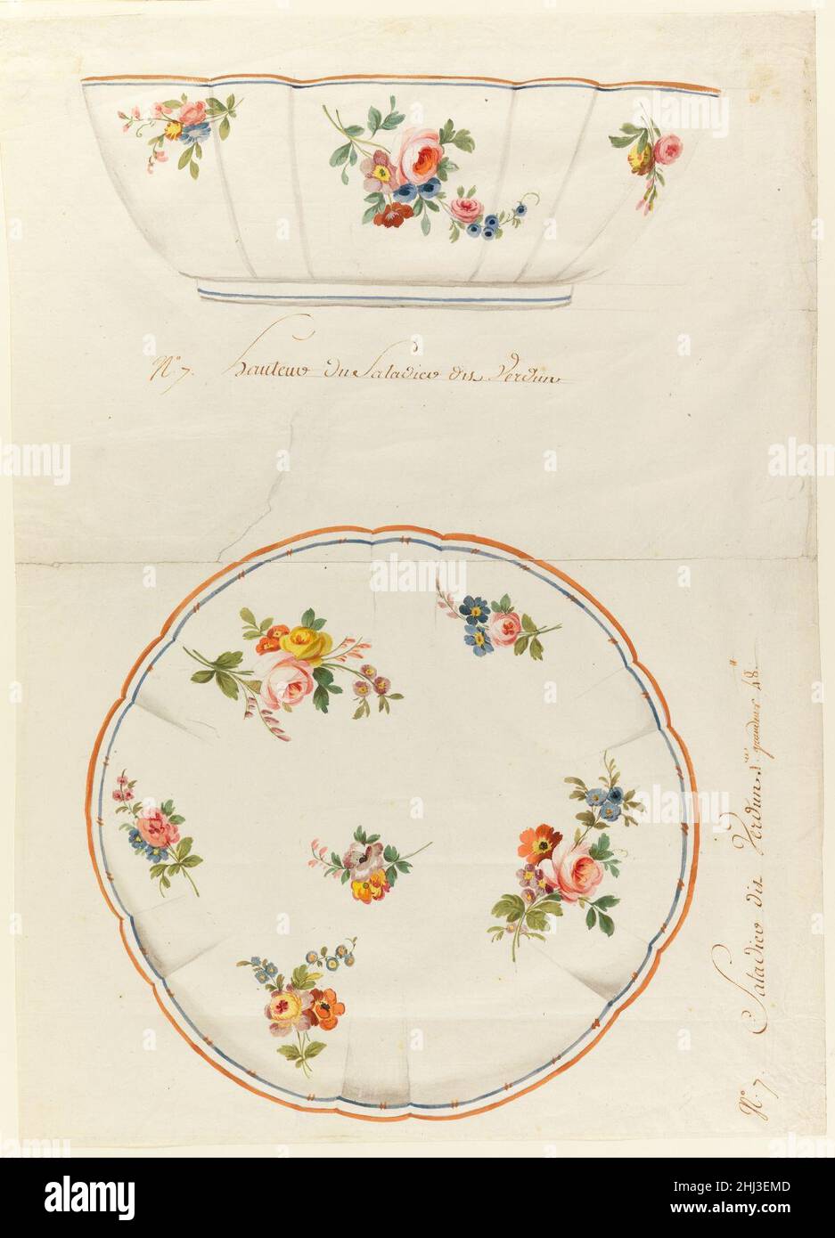 Sèvres Porcelain Manufactory - Design for a Painted Porcelain Scalloped Salad Bowl, for Sèvres Porcelain Manufactury Stock Photo