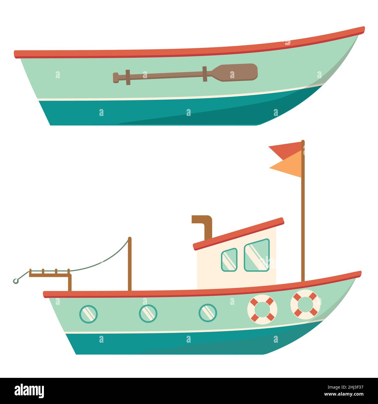 wooden boat side view vector illustration isolated on white background Stock Vector