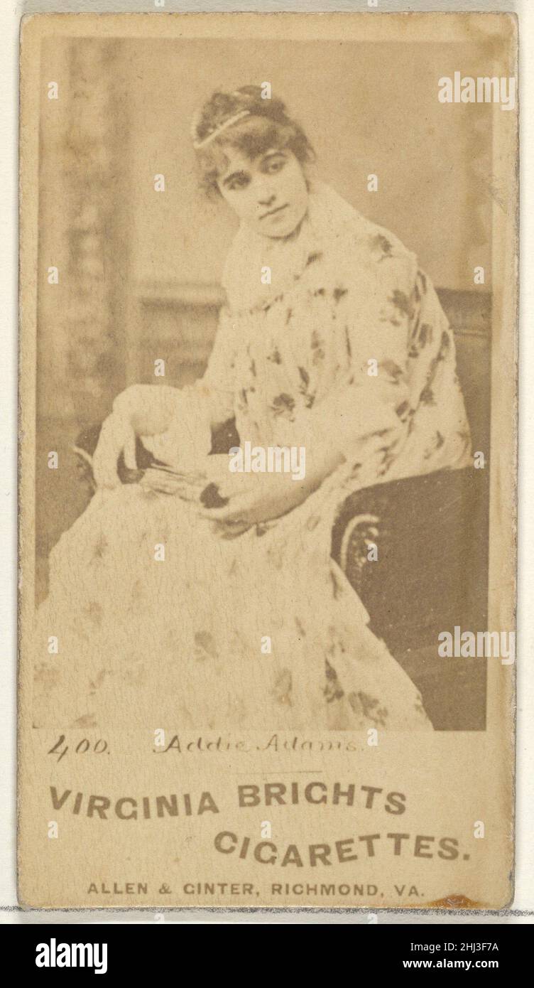 Card 400, Addie Adams, from the Actors and Actresses series (N45, Type 1) for Virginia Brights Cigarettes ca. 1888 Issued by Allen & Ginter American Trade cards from the 'Actors and Actresses' series (N45, Type 1), issued ca. 1888 by Allen & Ginter to promote Virginia Brights, Dixie, Our Little Beauties and Opera Puffs Cigarettes.. Card 400, Addie Adams, from the Actors and Actresses series (N45, Type 1) for Virginia Brights Cigarettes  411329 Stock Photo