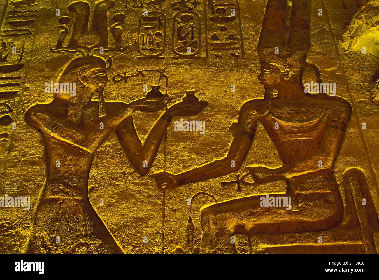 Reliefs inside the Great Temple of Ramesses II, Abu Simbel, Egypt Stock Photo