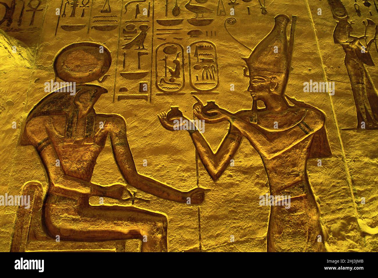 Reliefs inside the Great Temple of Ramesses II, Abu Simbel, Egypt Stock Photo