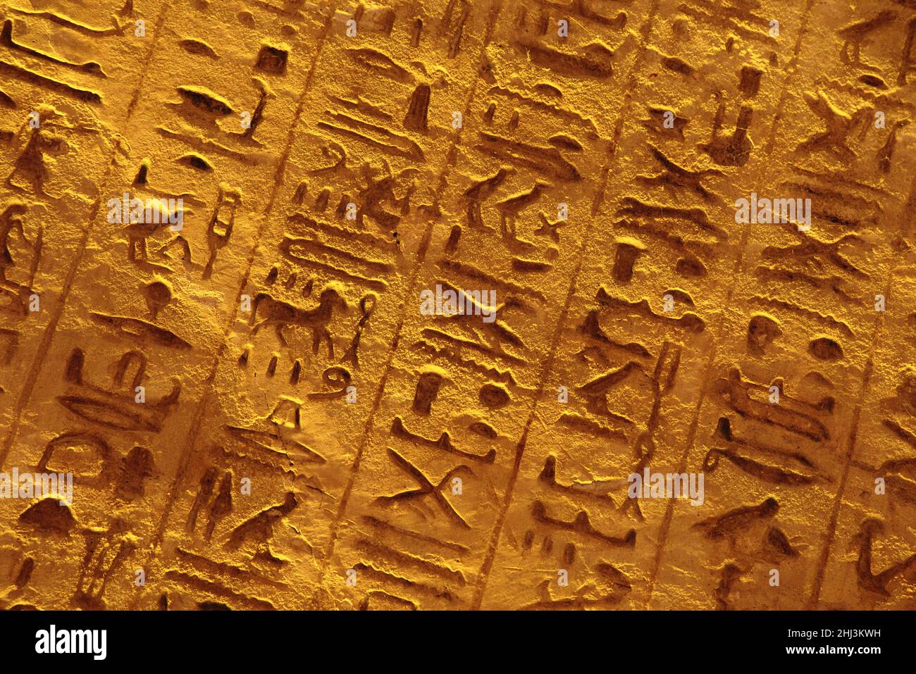 Hieroglyphs inside the Great Temple of Ramesses II, Abu Simbel, Egypt Stock Photo