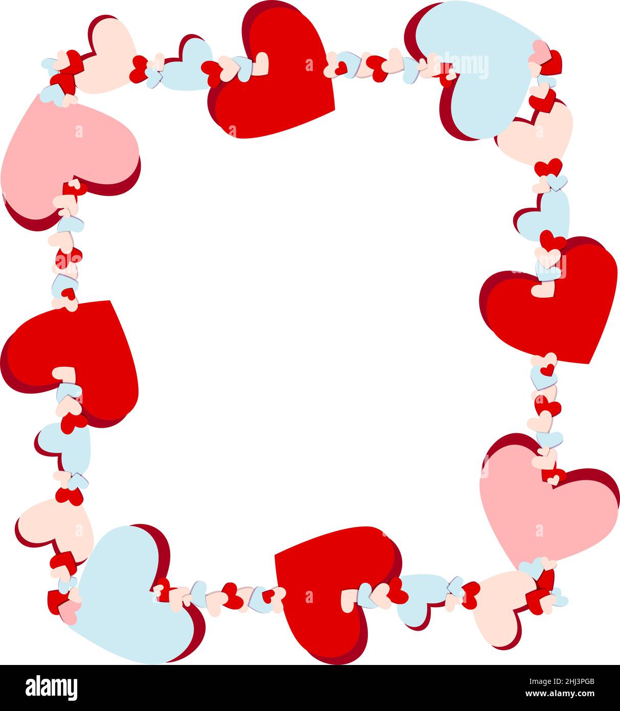 Frame design made of multicolored hearts in paper cut style with copy space. Vector illustration. Stock Vector