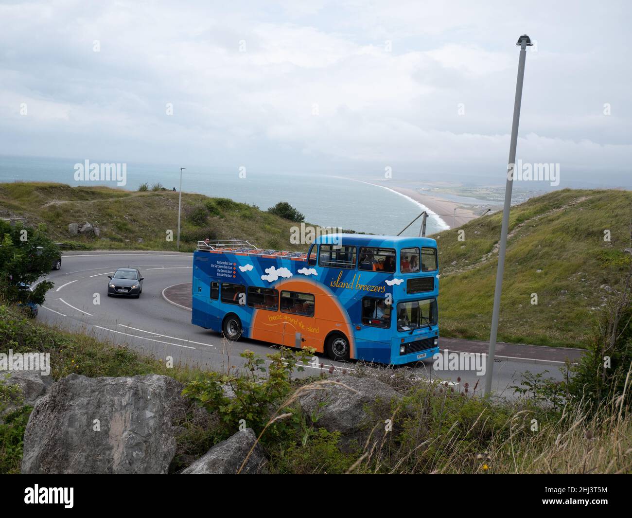 Preserved Southern Vectis Volvo Olympian climbing the hill to Portland on a bus rally Stock Photo