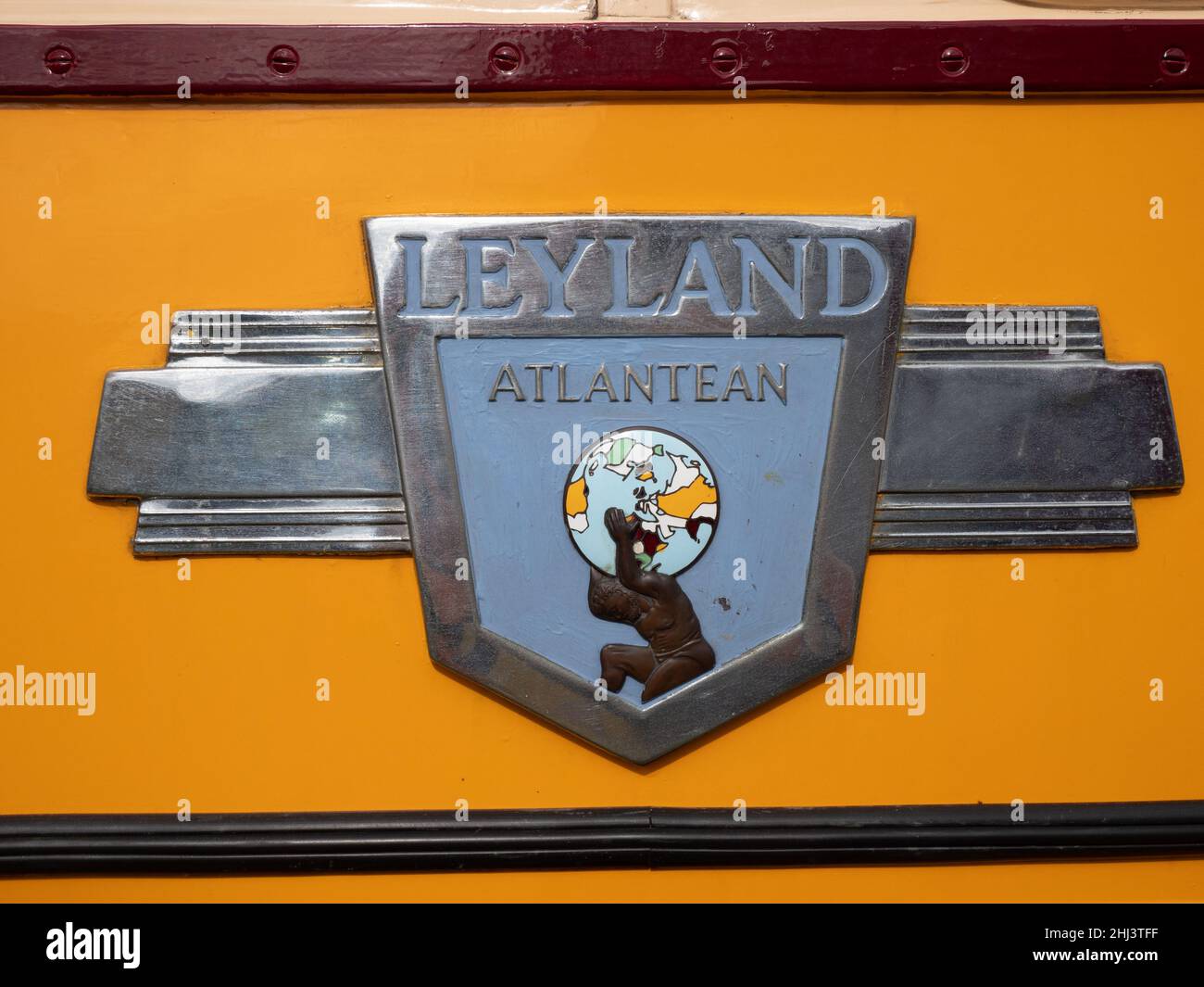 Leyland Atlantean name badge detail Stock Photo