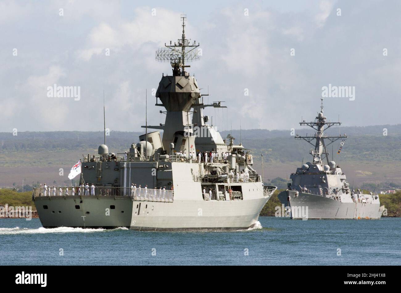 Stern view of HMAS Perth entering Pearl Harbor in June 2012. Stock Photo