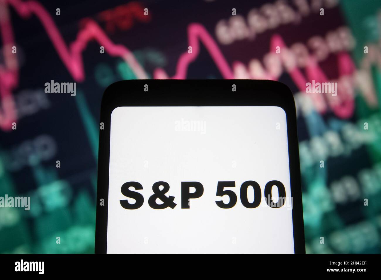 In this photo illustration, a S&P 500 (Standard and Poor's 500) stock