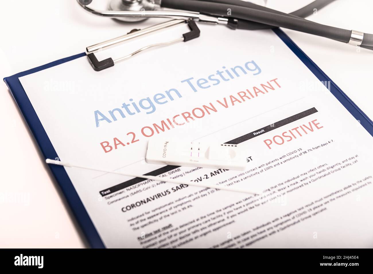 Positive antigen test result for the new Ncov19 Omicron variant BA.2. Stock Photo