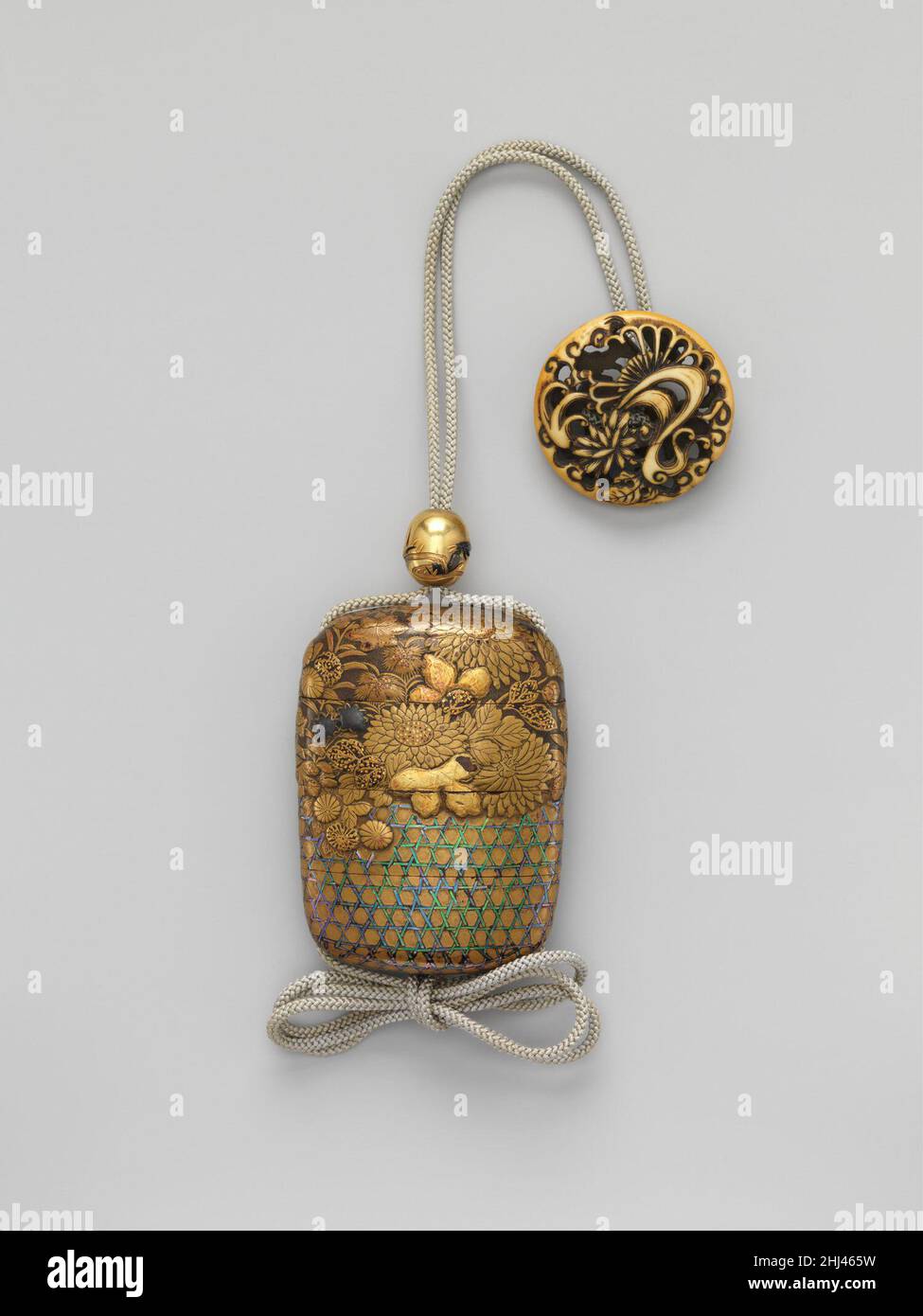 Case (Inr?) with Chrysanthemum Decoration 18th–19th century Japan. Case (Inr?) with Chrysanthemum Decoration. Japan. 18th–19th century. Gold and silver maki-e with inlay of mother-of-pearl on lacquered ground. Edo period (1615–1868). Inr? Stock Photo