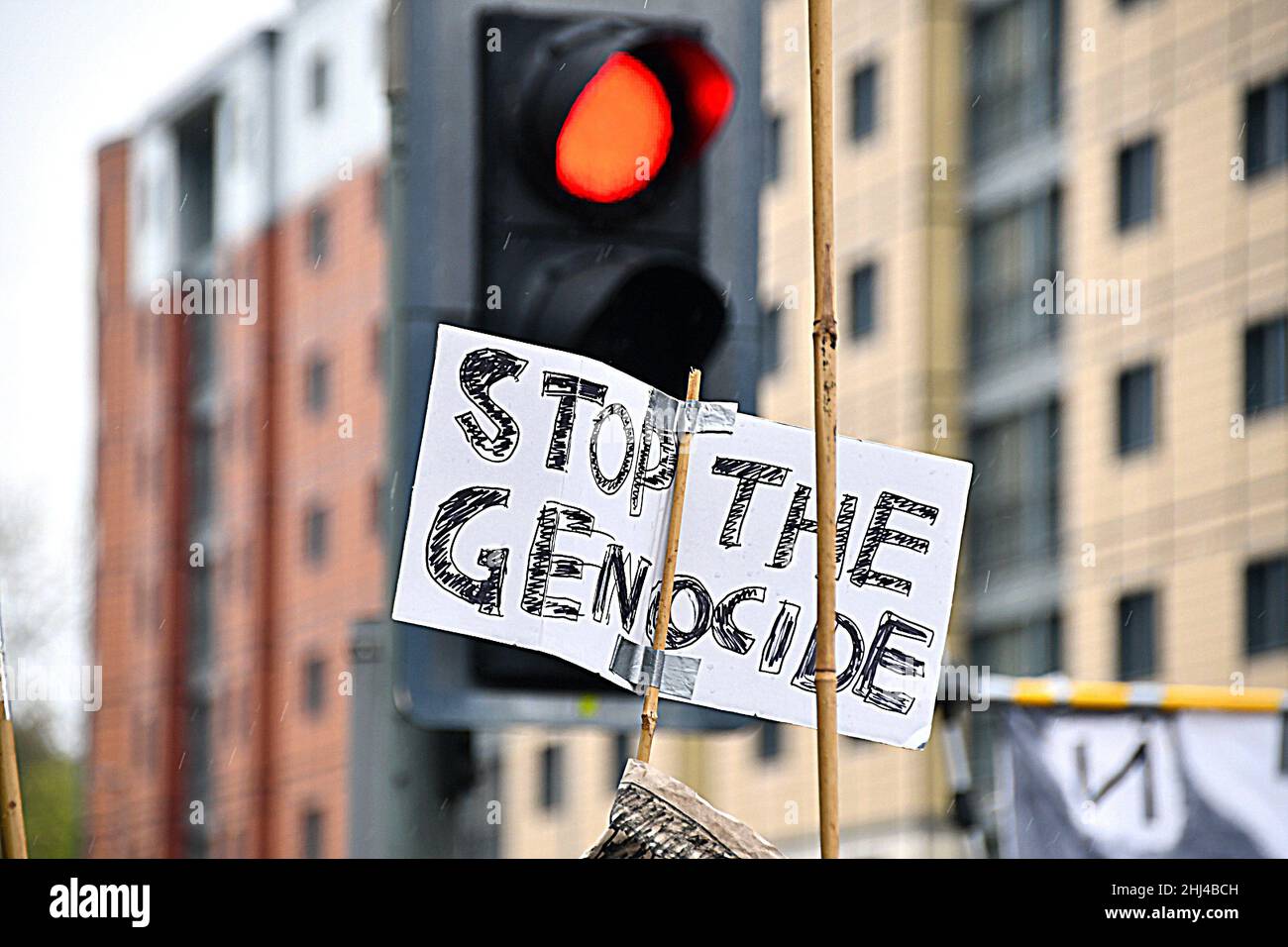 Stop the Genocide Sign at a Palestine Action Protest Stock Photo