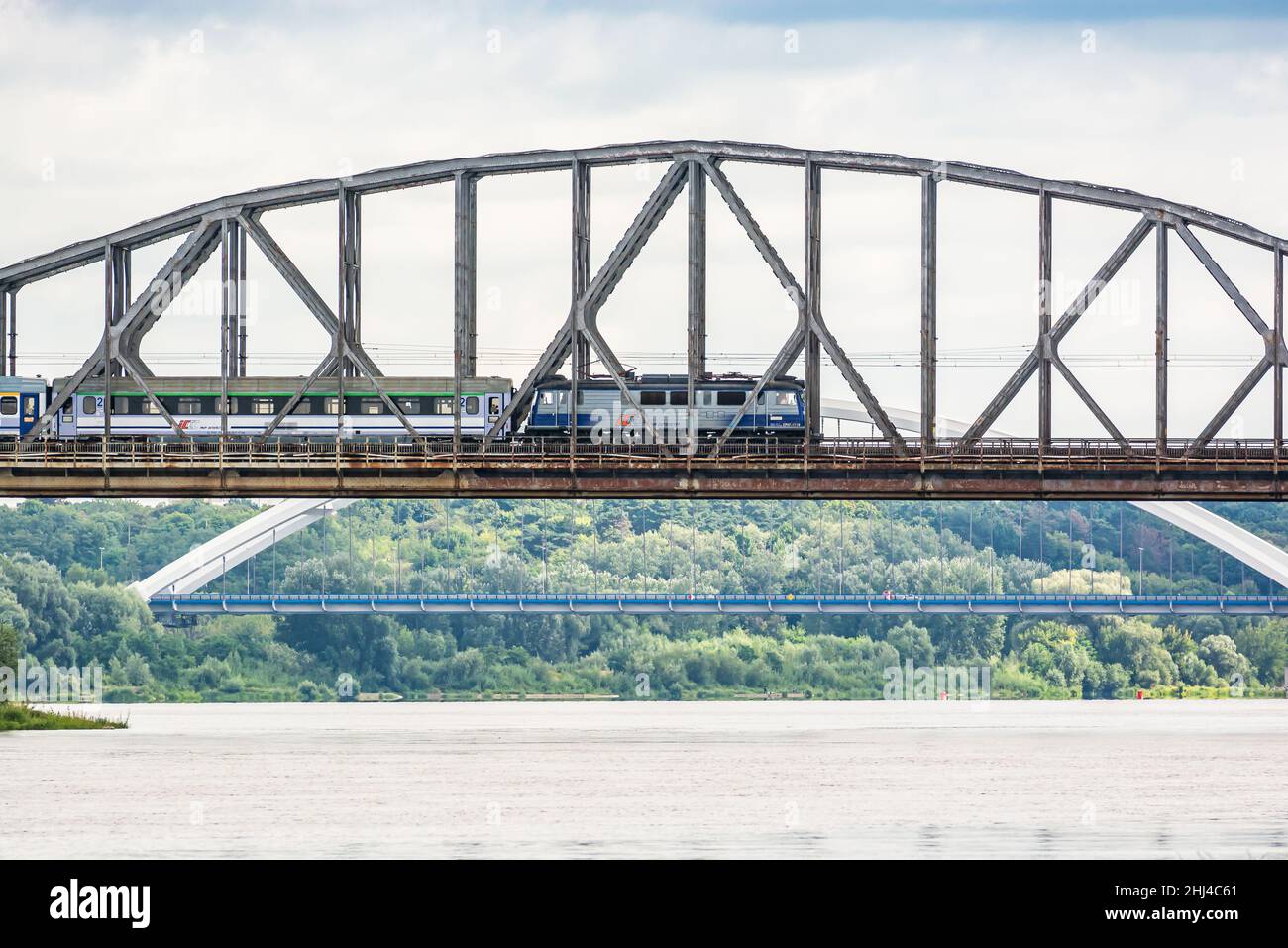 Torun, Poland - August 11, 2021. Ernest Malinowski Railway Bridge - Most kolejowy im. Ernesta Malinowskiego - in Summer Stock Photo