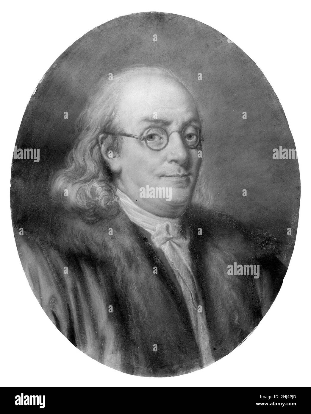 Benjamin Franklin after 1777 After Jean-Baptiste Greuze French. Benjamin Franklin. After Jean-Baptiste Greuze (French, Tournus 1725–1805 Paris). American. after 1777. Pastel on toned (now oxidized) wove paper, mounted on a wood strainer. Made in France Stock Photo